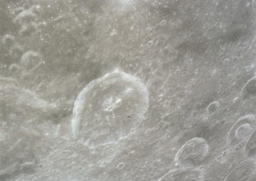Apollo 16 Mission image - View of the Schubert B Crater during LM Rendezvous.