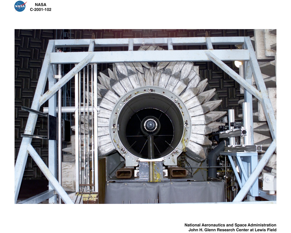 OVERHEAD VIEW OF NOZZLE ACOUSTIC TEST RIG POWERED LIFT RIG AND ACTIVE NOISE CONTROL FAN