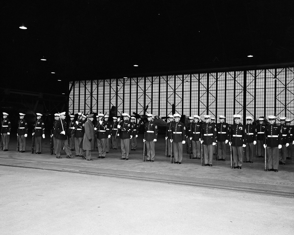 TOUR BY UNITED STATE SENATOR GEORGE BENDER - GENERAL LEMUEL C SHEPHERD JUNIOR  COMMANDANT UNITED STATES MARINE CORPS - COLONEL WEST AIDE TO GENERAL SHEPHERD - MR CURTIS L SMITH PRESIDENT OF CLEVELAND OHIO CHAMBER OF COMMERCE -