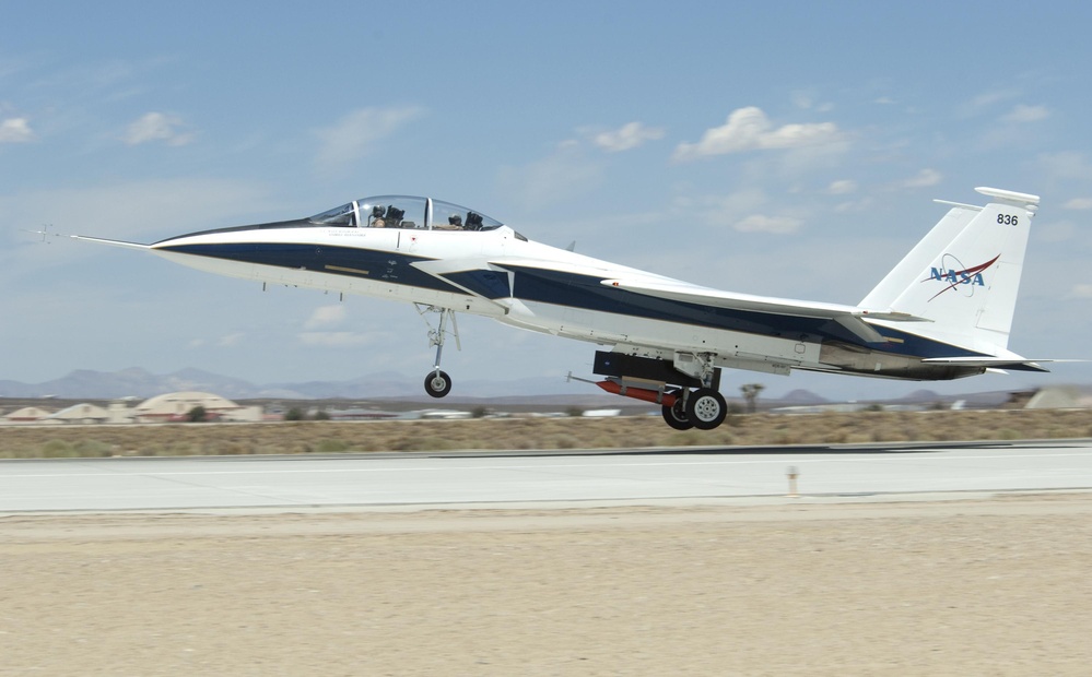 F-15B Research Testbed aircraft takes off.