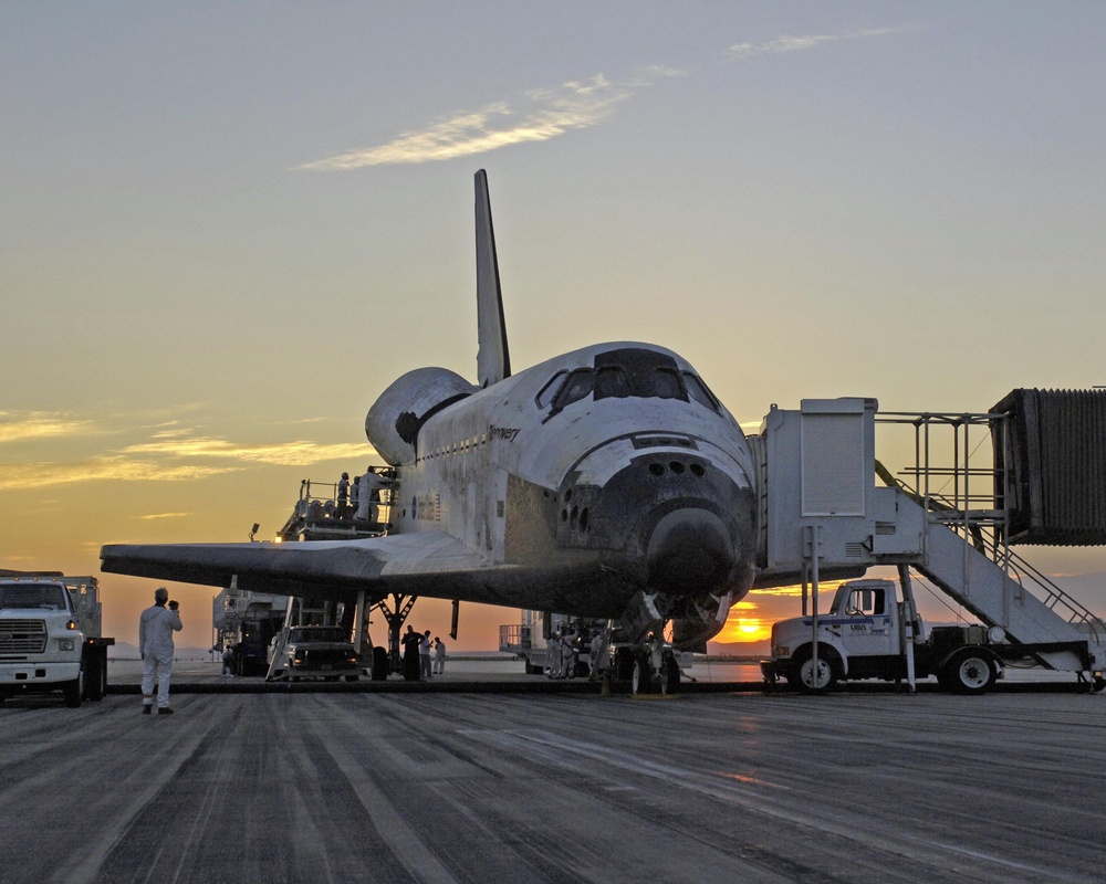 Shuttle Discovery Rests on the Runway at Edwards Air Force Base in California.