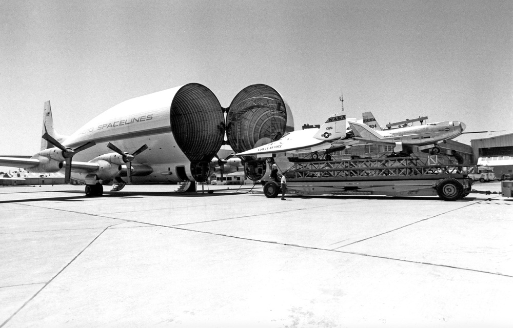 B377SGT Super Guppy on Ramp Loading the X-24B and HL-10 Lifting Bodies