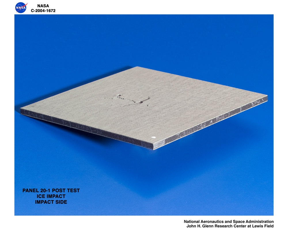 carbon/carbon fiber panels, panel 20-1 post test, ice impact