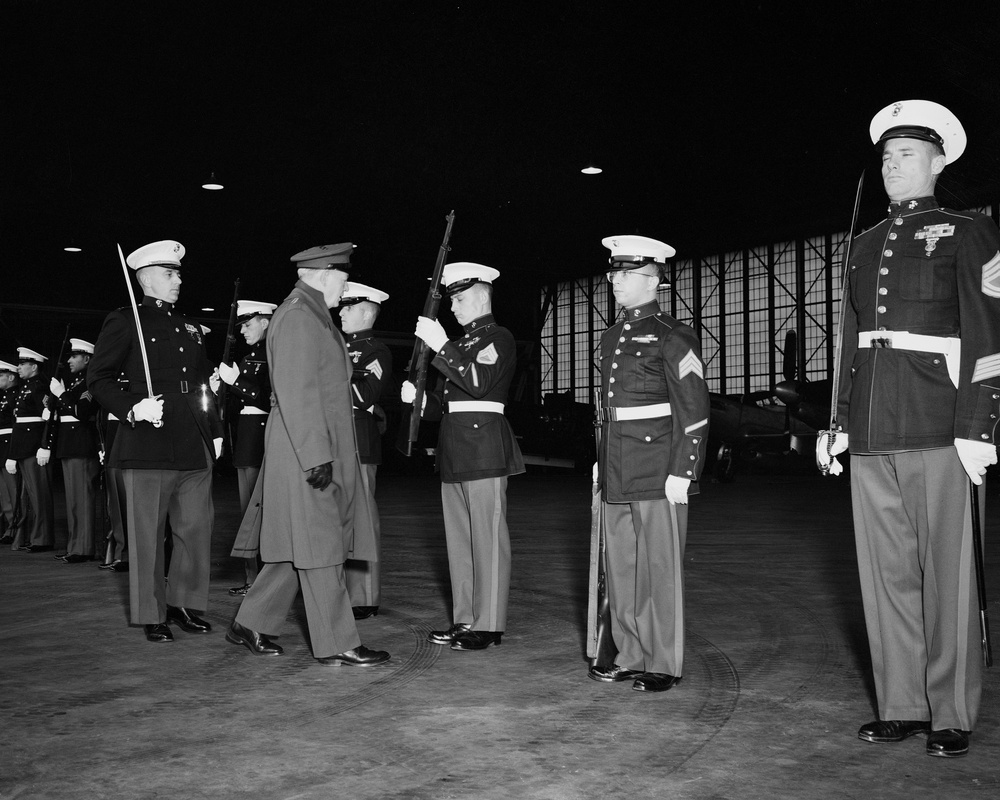 TOUR BY UNITED STATE SENATOR GEORGE BENDER - GENERAL LEMUEL C SHEPHERD JUNIOR  COMMANDANT UNITED STATES MARINE CORPS - COLONEL WEST AIDE TO GENERAL SHEPHERD - MR CURTIS L SMITH PRESIDENT OF CLEVELAND OHIO CHAMBER OF COMMERCE -