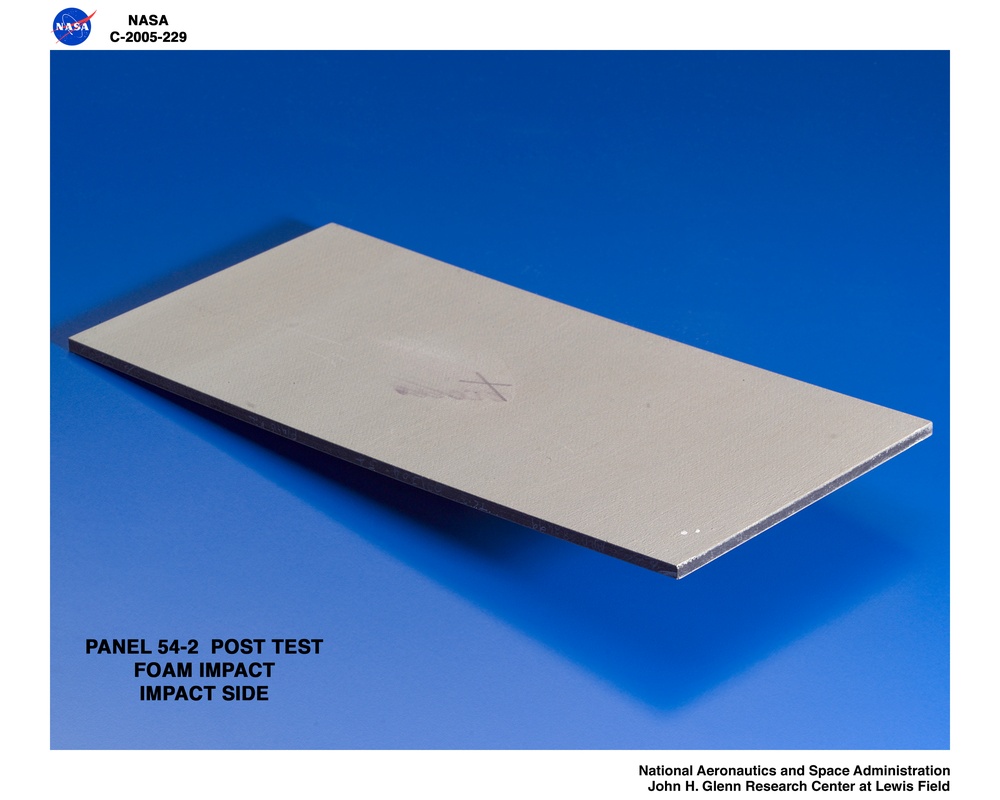 Panel 54-2 Post test RCC carbon / carbon fiber panels - the panels are space shuttle tile material being tested in the ballistics lab building 49