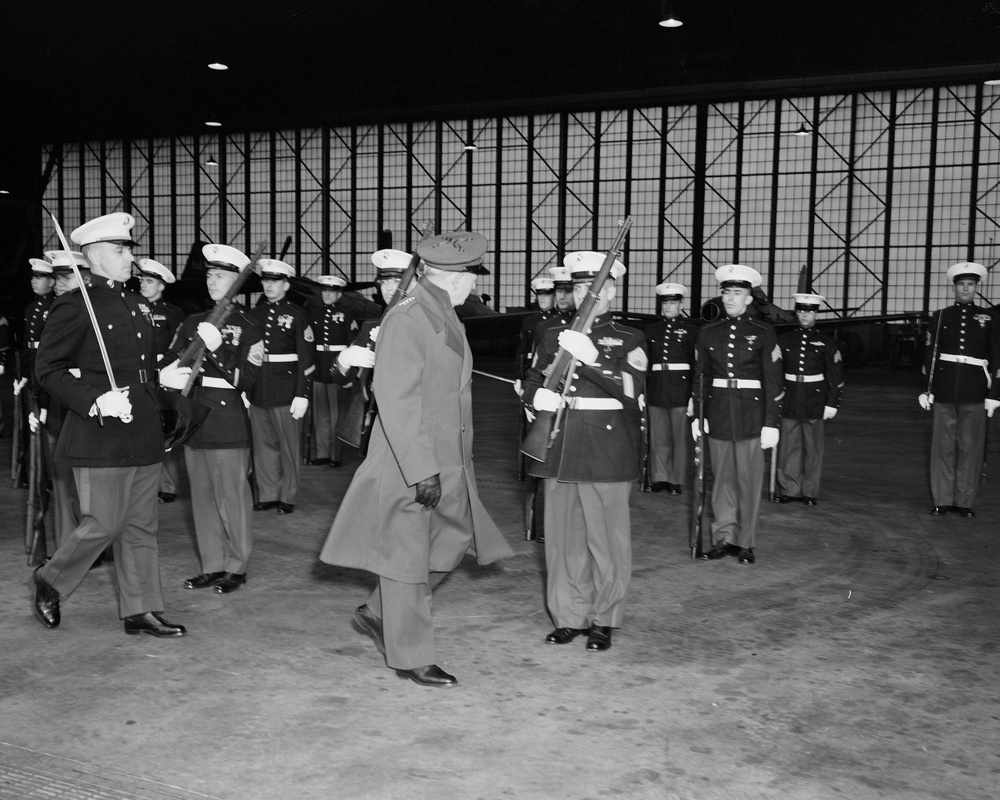 TOUR BY UNITED STATE SENATOR GEORGE BENDER - GENERAL LEMUEL C SHEPHERD JUNIOR  COMMANDANT UNITED STATES MARINE CORPS - COLONEL WEST AIDE TO GENERAL SHEPHERD - MR CURTIS L SMITH PRESIDENT OF CLEVELAND OHIO CHAMBER OF COMMERCE -