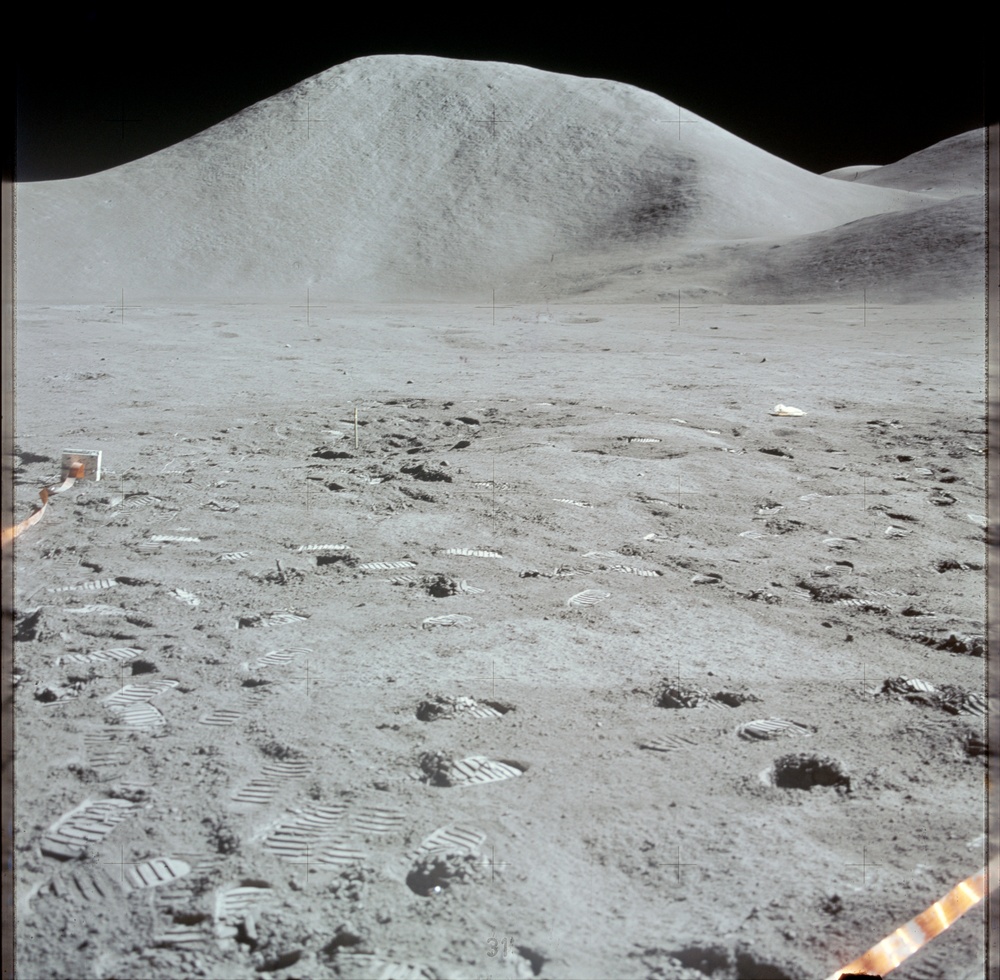 Apollo 15 Mission image - Panoramic view of Station 8 -  ALSEP  - with Mt. Mons Hadley visible