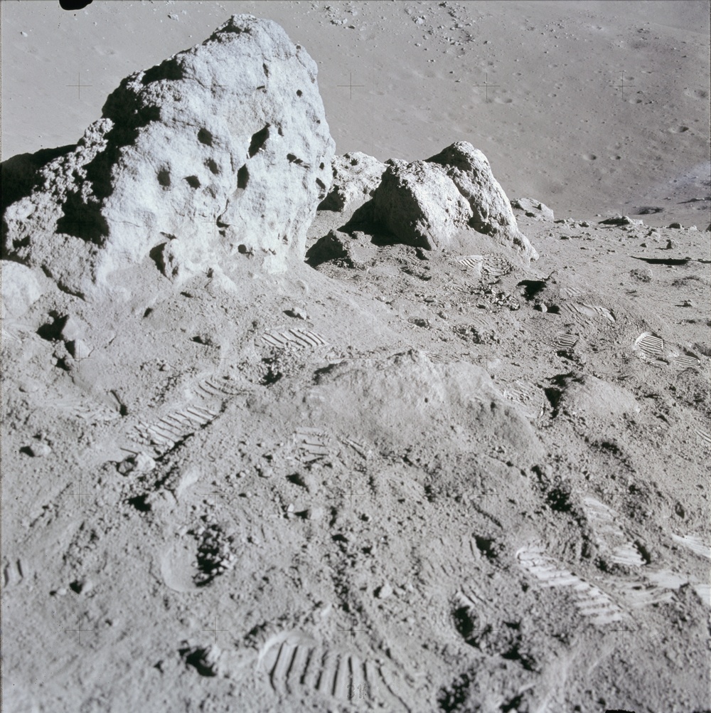 Apollo 15 Mission image - View of Station 4 and Rock sample, Cross Sun