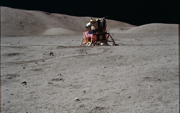 Apollo 17 Mission image - STA LM, LM, Flag