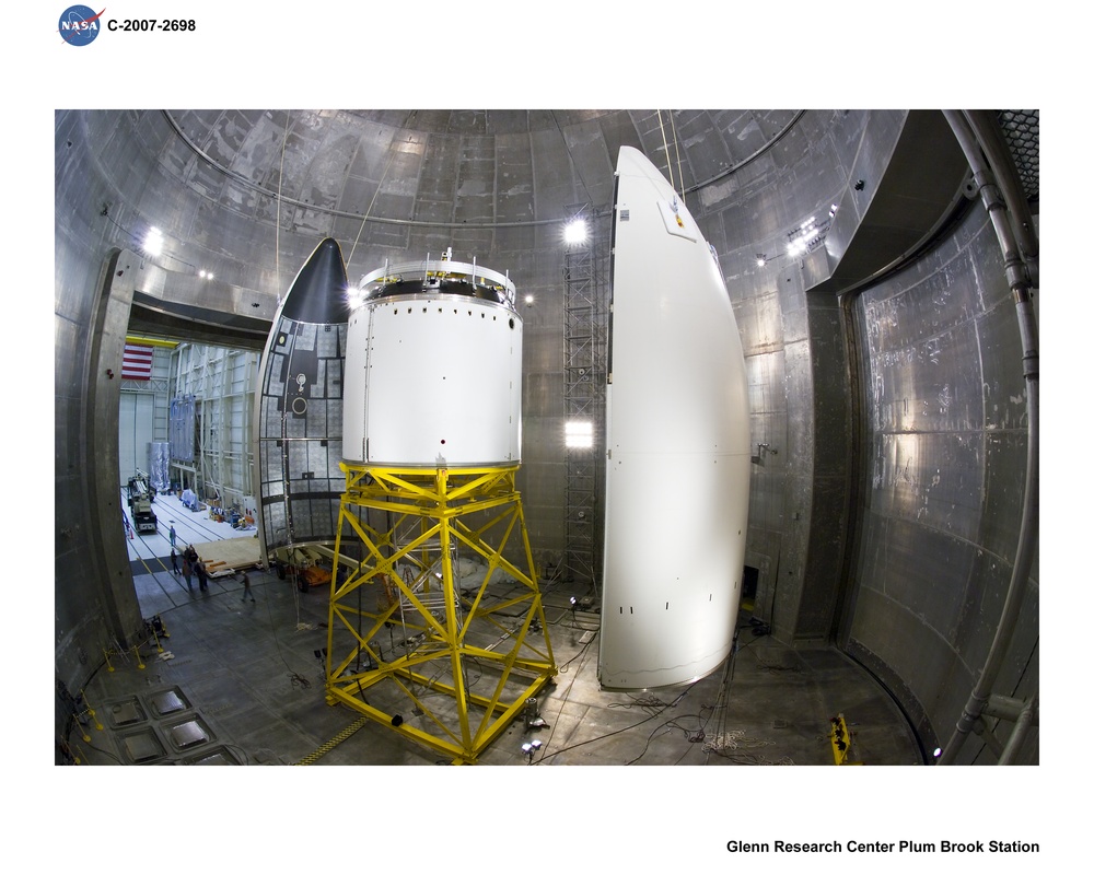 Ariane V Horizontal Separation System 3 (HSS3) Payload Fairing Separation Pre and Post Test Photo Documentation Inside Space Power Facility (SPF)