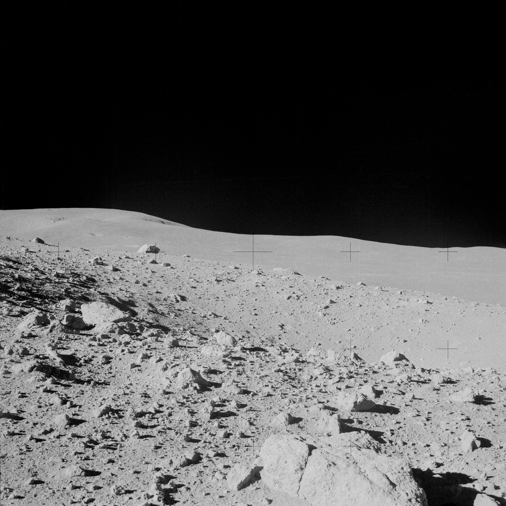 Apollo 14 Mission image - 360 degree pan from EVA 2 with Old Nameless in the background.
