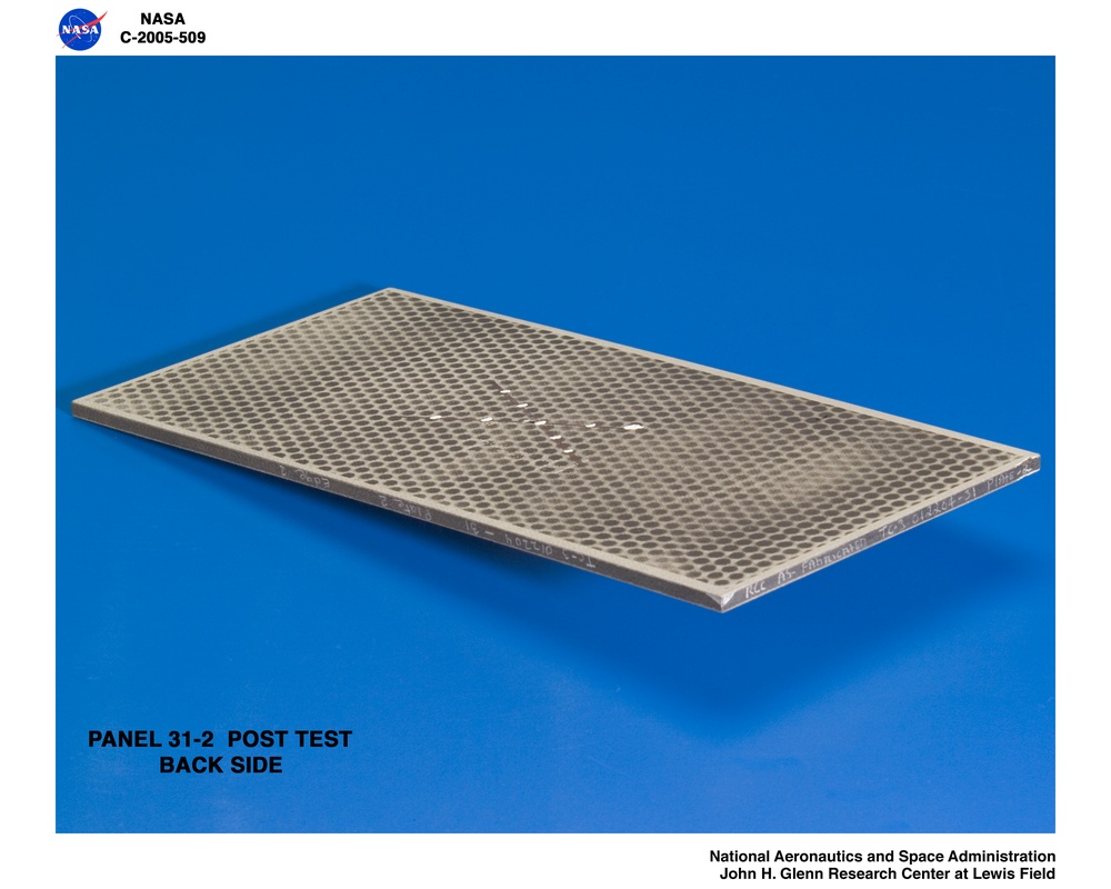 Panel 31-2 post test RCC carbon / carbon fiber panels ( size 6&quot; x 12&quot; ) - the panels are space shuttle tile material tested in the ballistics lab building 49