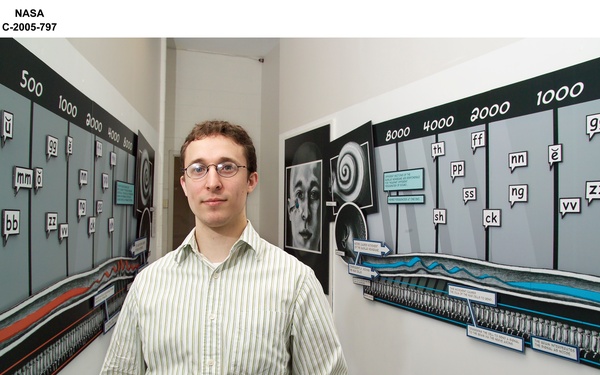 Display graphic depicting the effects of "Noise Induced Hearing Loss" (NIHL), created as part of a Cleveland Institute of Art, Bachelor of Fine Arts thesis project in cooperation with the NASA Glenn Research Center Acoustical Testing Laboratory