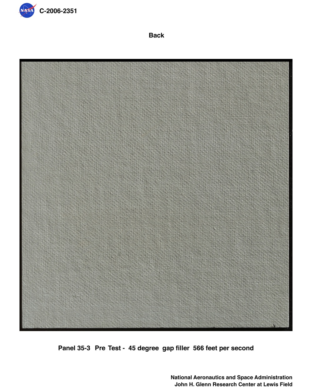 Reinforced Carbon/Carbon (RCC) panel 35-3 pre-test