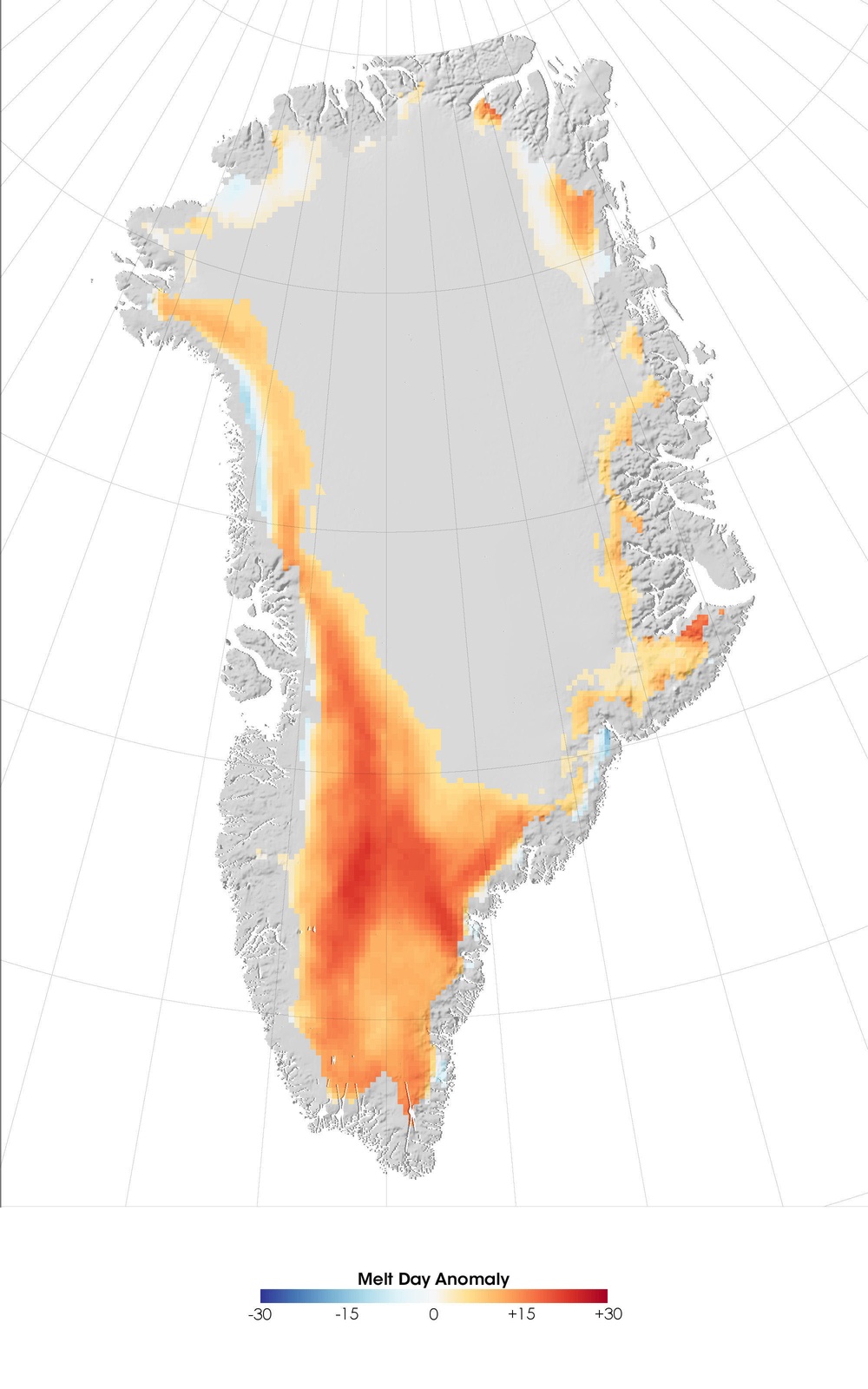 Melting Anomalies on Greenland in 2007: Image of the Day