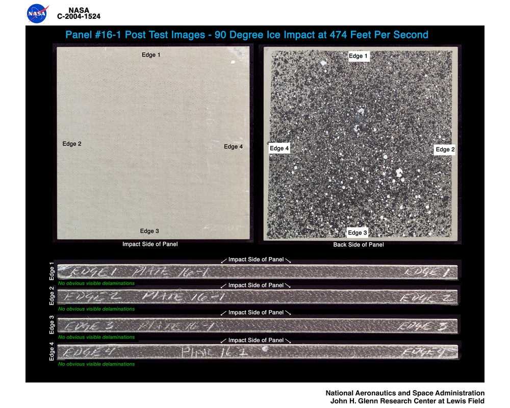 carbon/carbon fiber panels, panel 16-1 post test