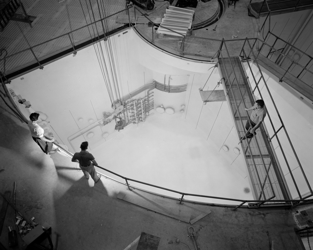 HOT ROOM DOORS AND WATER RESERVOIRS AROUND REACTOR CORE IN NUCLEAR REACTOR AT NASA PLUM BROOK STATION SANDUSKY OHIO