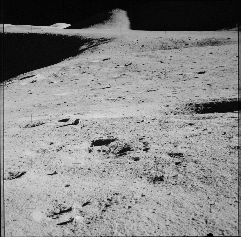 Apollo 15 Mission image - Panoramic view north of Station 2, Hadley Rille and Mt. Mons Hadley