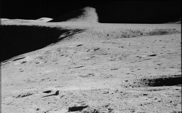 Apollo 15 Mission image - Panoramic view north of Station 2, Hadley Rille and Mt. Mons Hadley