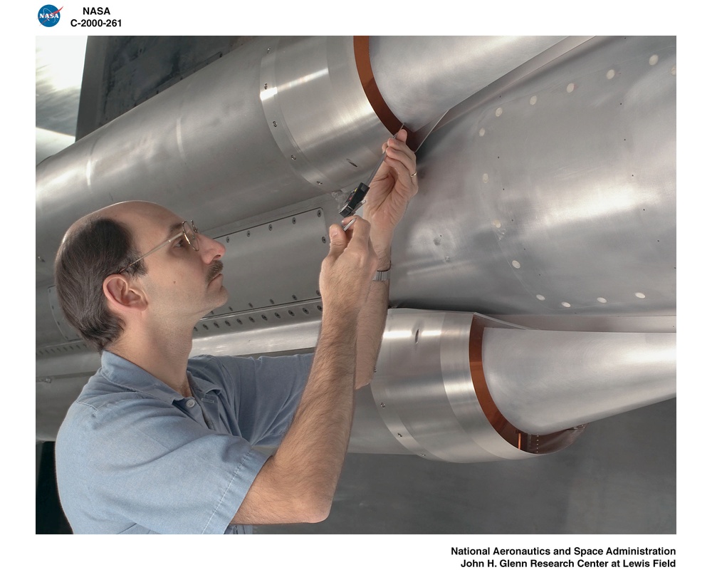 DAN KOVACH WORKING ON THE ROCKET BASED COMBINED CYCLE RIG 3.1 MODEL IN THE 10X10 FOOT SUPERSONIC WIND TUNNEL