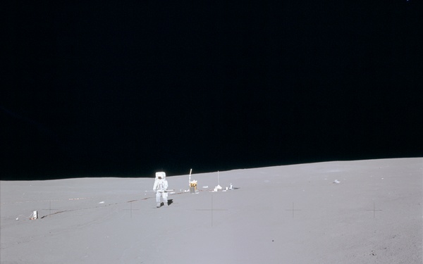 Apollo 14 Mission image - View of Astronaut Mitchell and the ALSEP to the west.