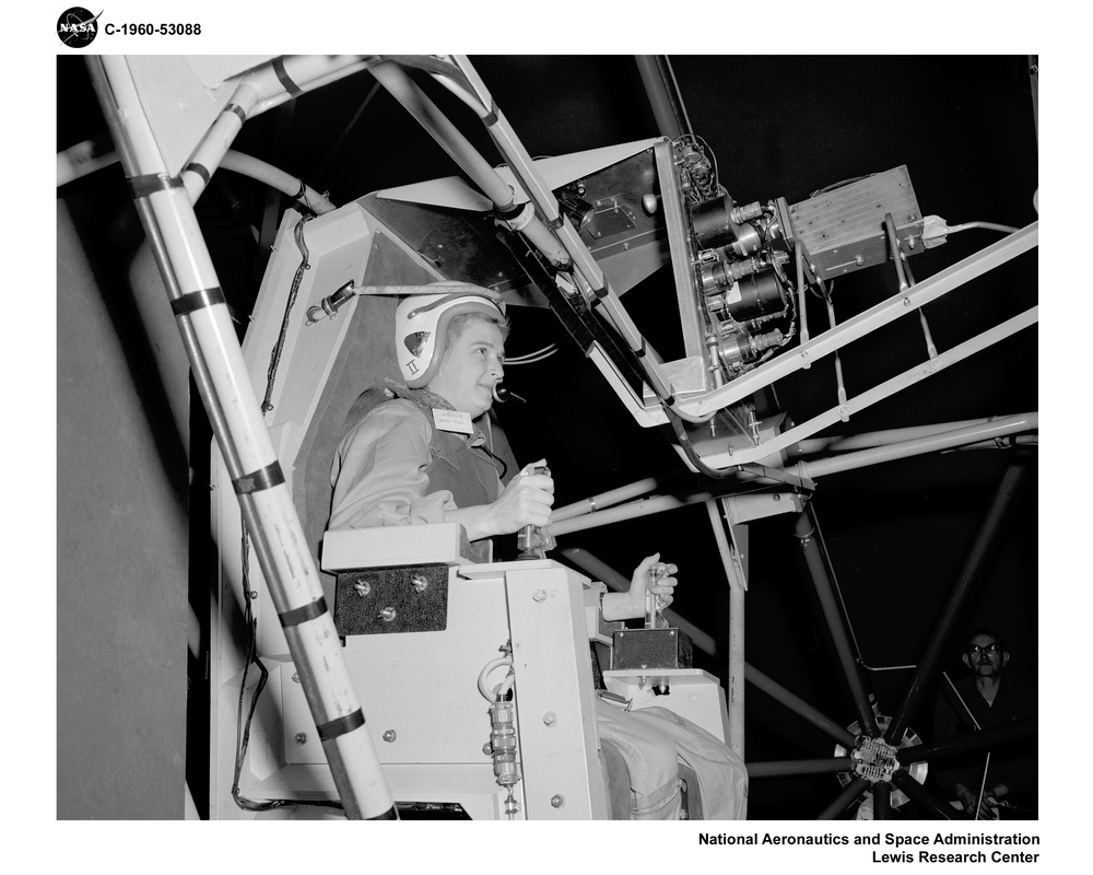 JERRIE COBB - LADY PILOT - TESTING GIMBAL RIG IN THE ALTITUDE WIND TUNNEL AWT