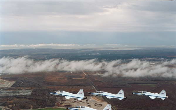 T-38 jet aircraft fly in formation