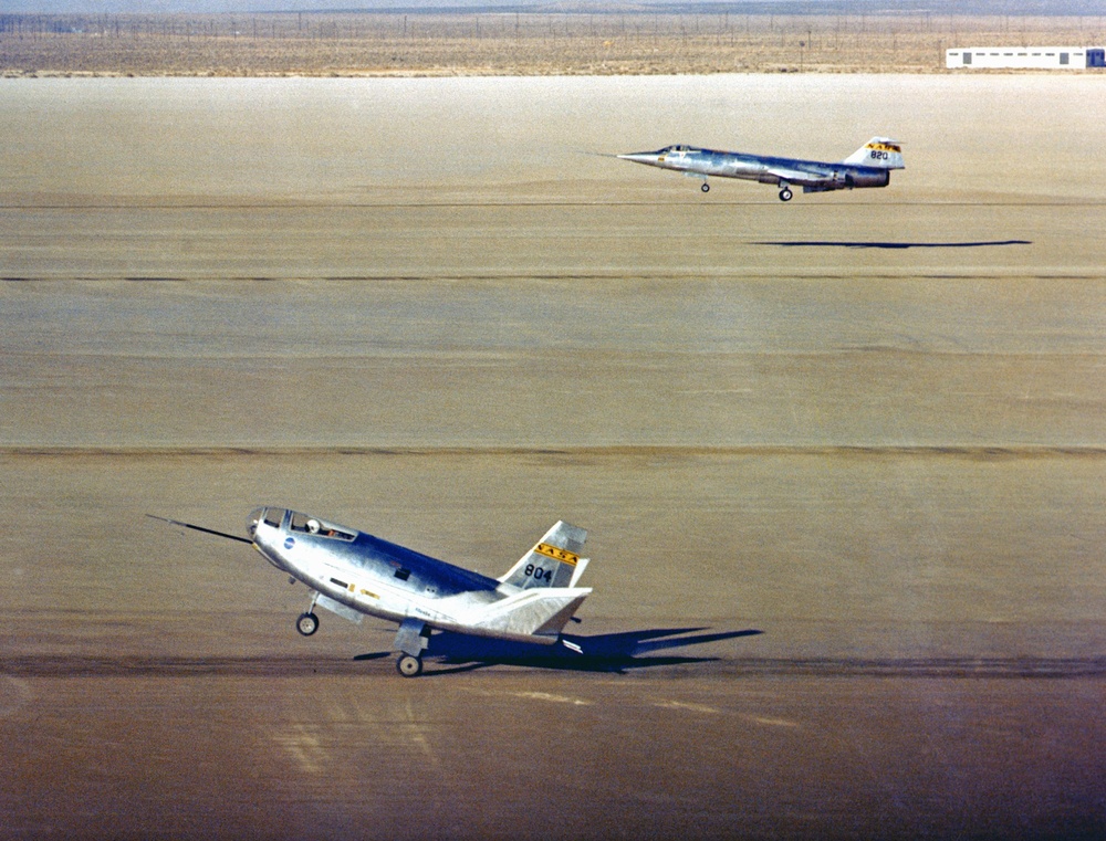 HL-10 Landing with F-104 Chase Aircraft
