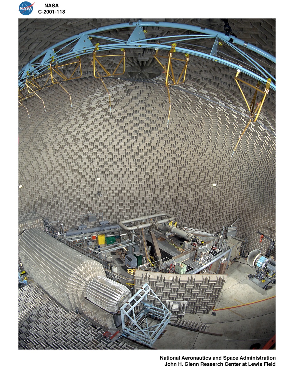 OVERHEAD VIEW OF NOZZLE ACOUSTIC TEST RIG POWERED LIFT RIG AND ACTIVE NOISE CONTROL FAN