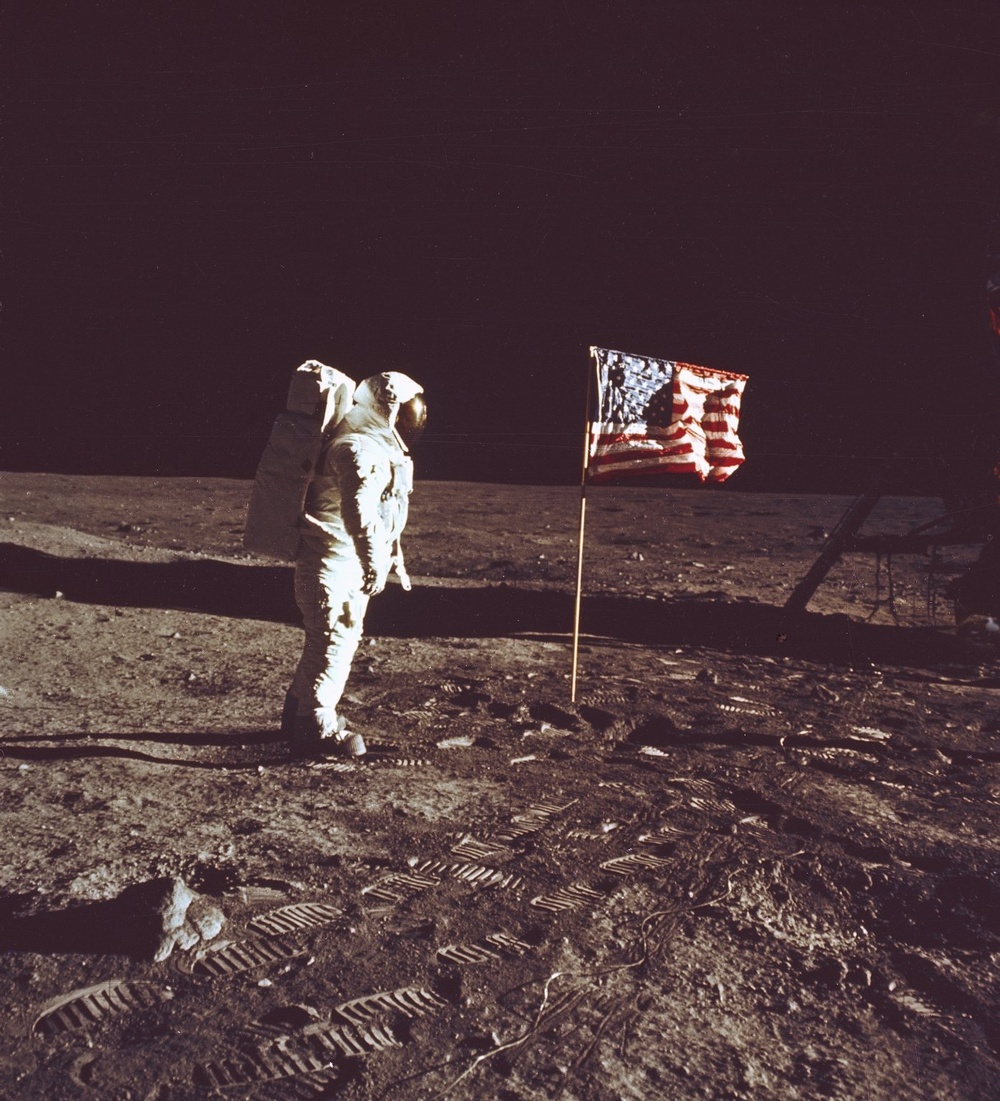 Aldrin and U.S. Flag on Lunar Surface