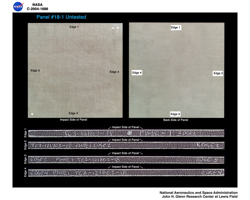 RCC carbon/carbon fiber panels, panel 18-1 pre test