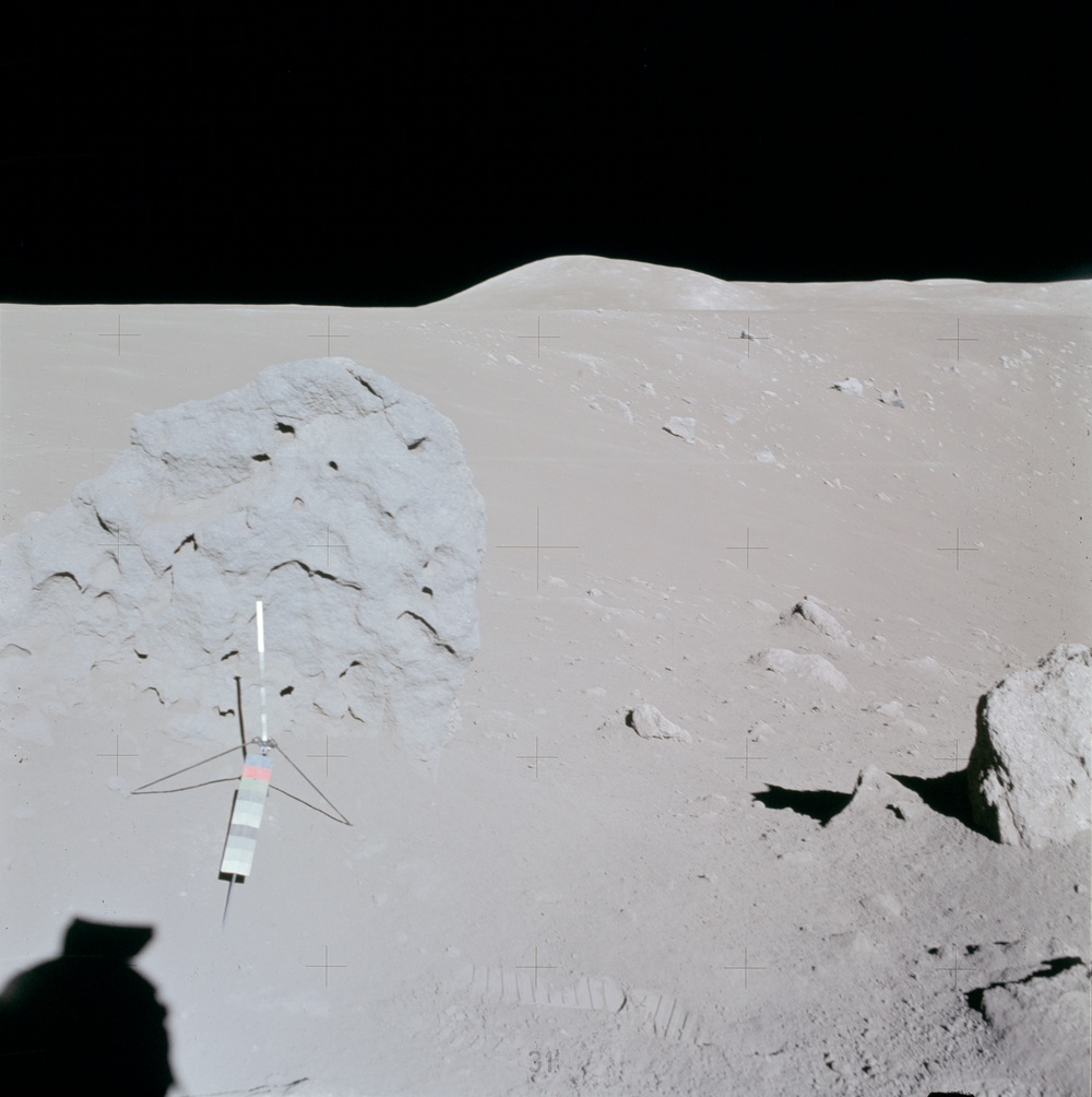 Apollo 15 Mission image - View  of location of Station 4 ,and sample 204, and Football size rock F