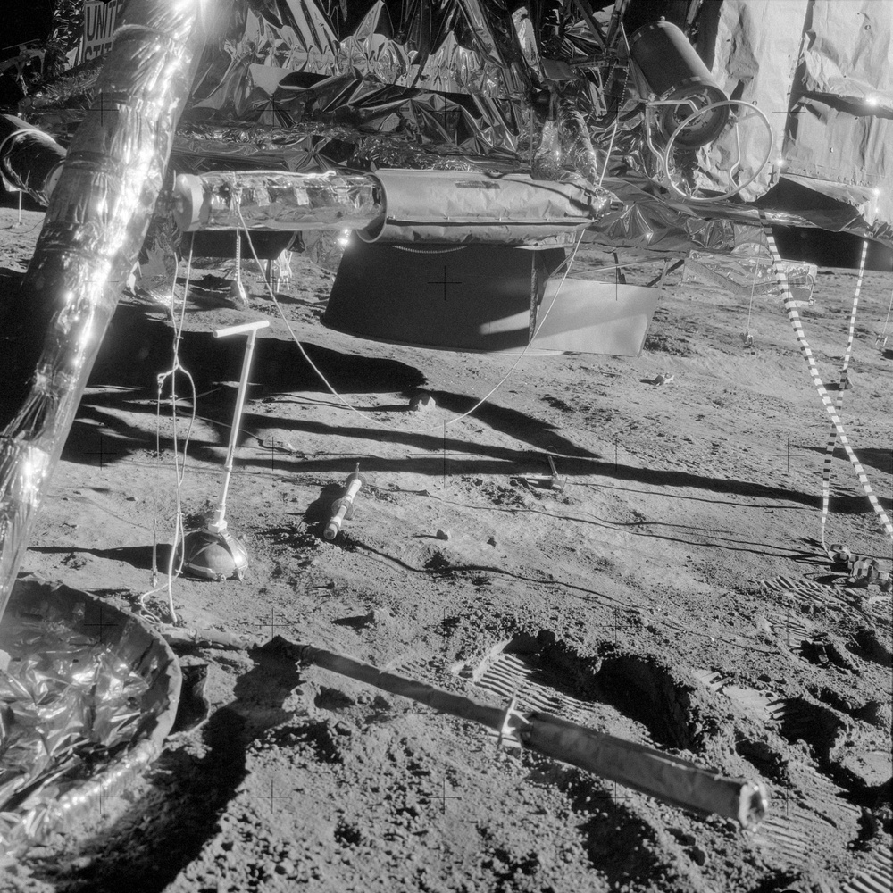 Apollo 12 Mission image  - Modular Equipment Stowage Assemble MESA and the Fuel Cask on the Lunar Module LM