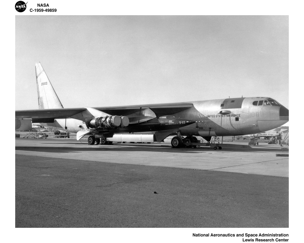 X-15 AIRCRAFT MATED TO LAUNCH PLANE - FRONT VIEW