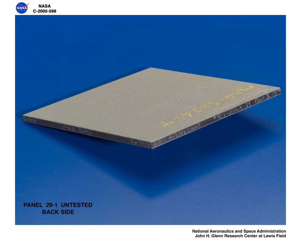 Panel 29-1 Untested ( pre test ) RCC carbon / carbon fiber panels - the panels are space shuttle tile material being tested in the ballistics lab building 49