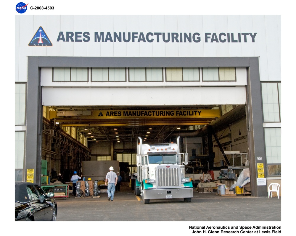 Ares 1-X ballast for US-1 segment.  Loaded to be trucked to Kennedy Space Center