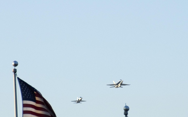 T-38 and F-18 Flyover, Flags, JetHawks