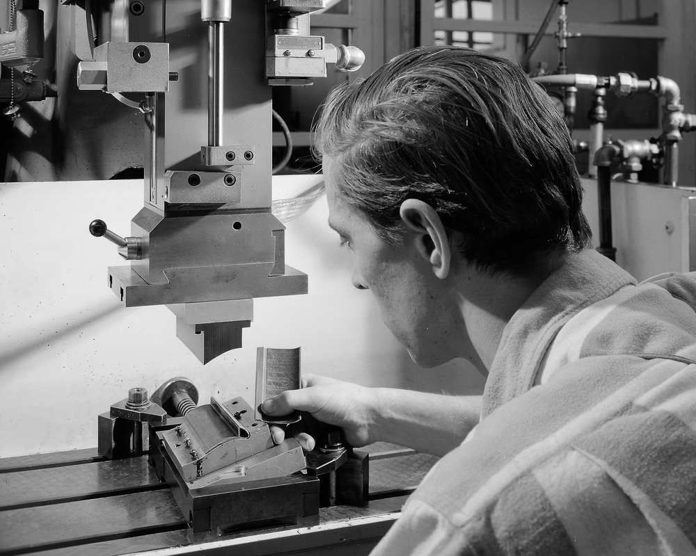 ELECTRIC DISCHARGE MACHINES WITH TURBINE BLADE AND ROCKET ENGINE AT THE TECHNICAL SERVICES BUILDING TSB