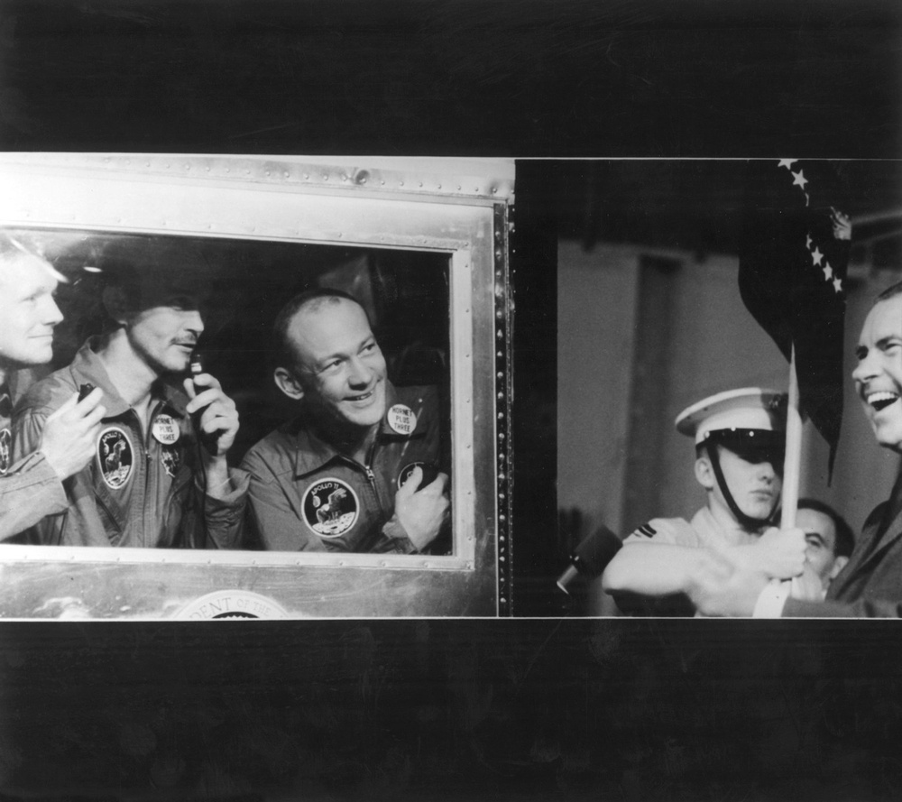 Quarantined Apollo 11 Astronauts Addressed by U.S. President Richard Milhous Nixon