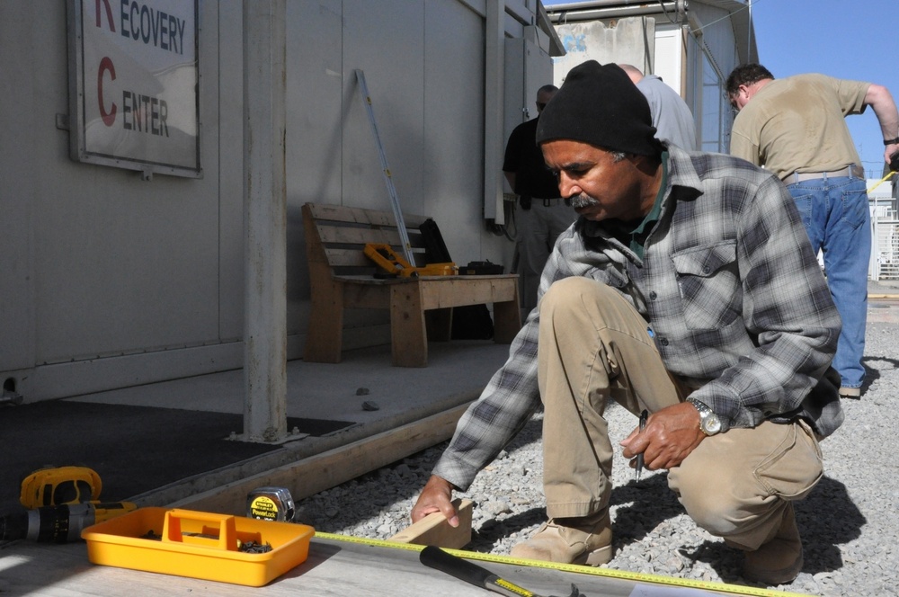 USACE volunteers build walkway, make moving around easier for Wounded Warriors at KAF
