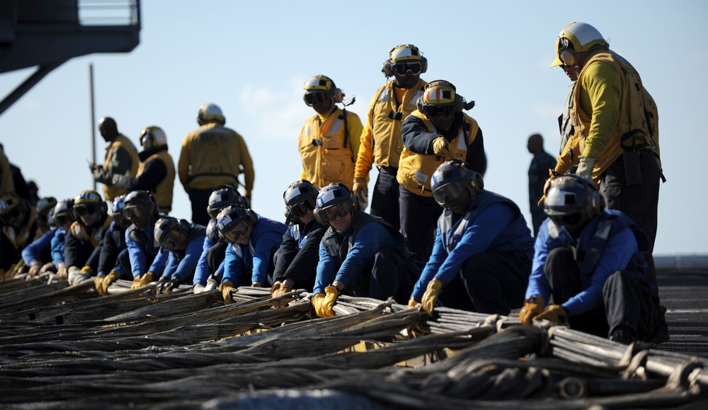 USS Carl Vinson flight deck barricade drills