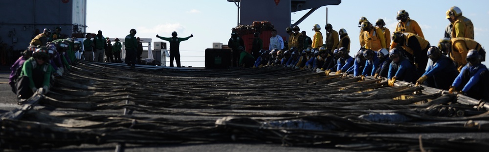 USS Carl Vinson flight deck barricade drills