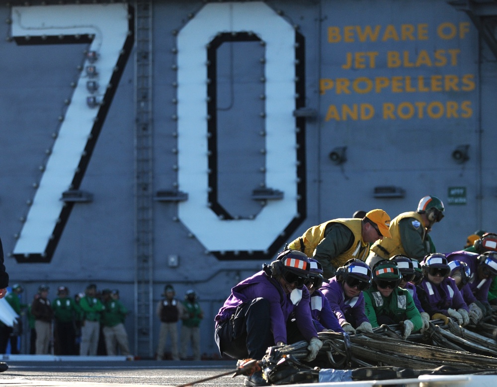 USS Carl Vinson flight deck barricade drills