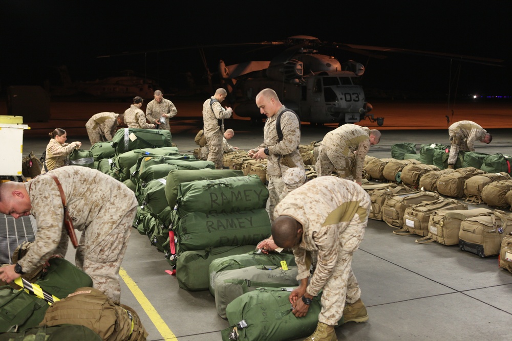 Marines from Heavy Marine Helicopter Squadron 461 prepare to depart from Marine Corps Air Station New River for their 7-month deployment to Afghanistan, Jan. 29. HMH-461 will spend the duration of their deployment supporting  Operation Enduring Freedom ef