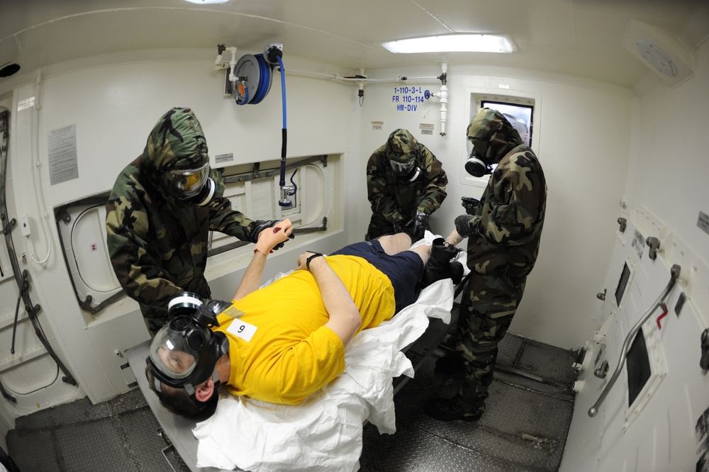 USS San Diego sailors test decontamination station