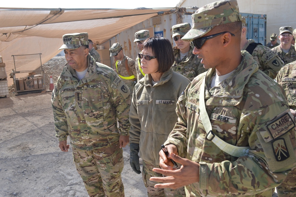 Honorable Heidi Shyu and Gen. Dennis Via visited the 18th CSSB retrograde yard in Kandahar Airfield, Afghanistan