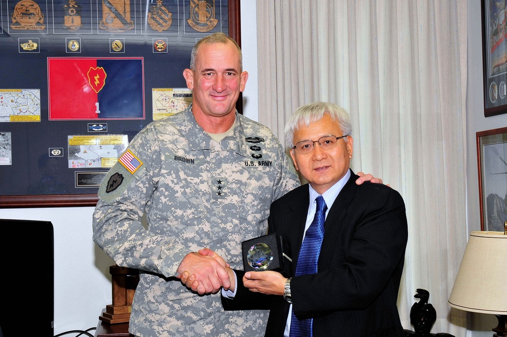 Consul general of Japan visits Lt. Gen. Brown