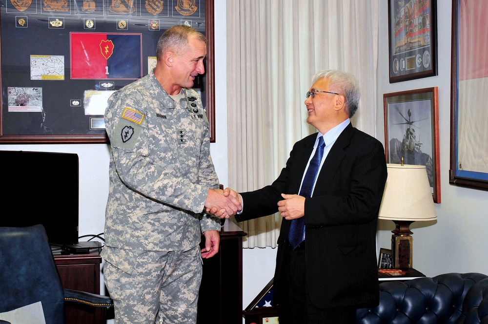 Consul general of Japan visits Lt. Gen. Brown