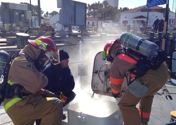 Coast Guard conducts firefighting drills aboard cutter