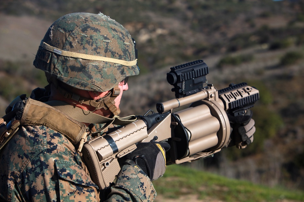 Marines fire M32 grenade launcher aboard Camp Pendleton